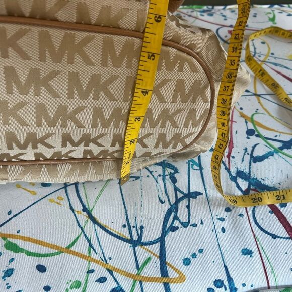 Michael Kors Logo Hobo Tote Shoulder Bag –Braided Grommet Handle Beige Canvas - Picture 8 of 13